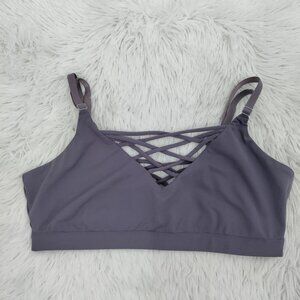 Fabletics Logo V-Neck Criss Cross Front Back Strappy Sports Bra XS Women Gray